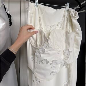 White Floral Appliqué top and skirt set baby boo